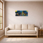 Unframed poster print of Paul Gauguin's Where Do We Come From ? What Are We ? Where Are We Going ? displayed on a wall in a living room