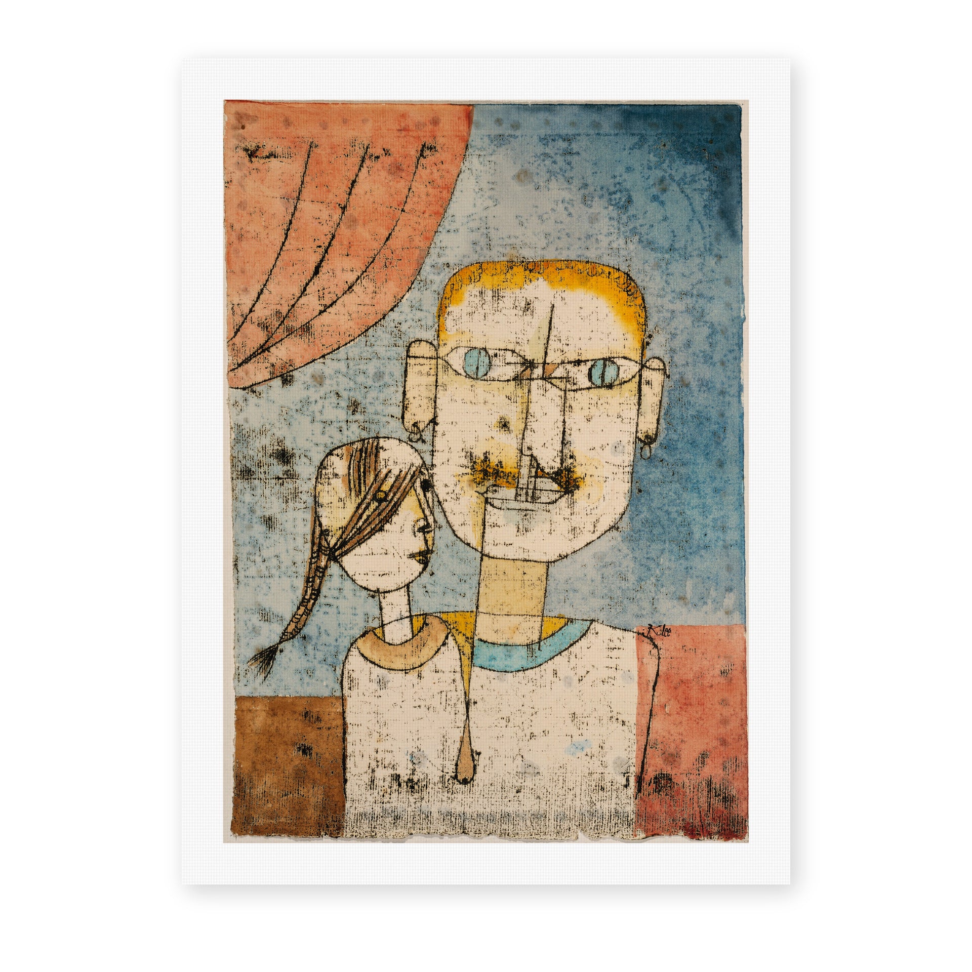 Paul Klee's 'Adam and Little Eve' painting reproduced as a rolled canvas print