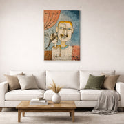 Gallery-wrapped canvas print of Paul Klee's Adam and Little Eve displayed on a wall in a living room