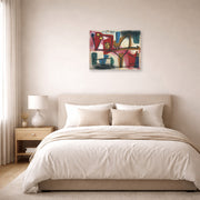 Unframed poster print of Paul Klee's Arrogance displayed on a wall in a bedroom