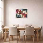 Unframed poster print of Paul Klee's Arrogance displayed on a wall in a dining room