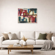 Unframed poster print of Paul Klee's Arrogance displayed on a wall in a living room