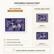 Paul Klee - Blue Night canvas print size comparison and framing display infographic