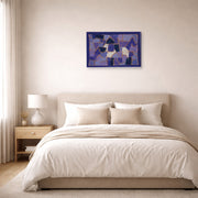 Gallery-wrapped canvas print of Paul Klee's Blue Night displayed on a wall in a bedroom