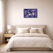 Unframed poster print of Paul Klee's Blue Night displayed on a wall in a bedroom