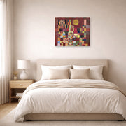 Gallery-wrapped canvas print of Paul Klee's Castle and Sun displayed on a wall in a bedroom