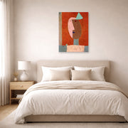 Unframed poster print of Paul Klee's Clown displayed on a wall in a bedroom