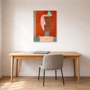 Unframed poster print of Paul Klee's Clown displayed on a wall in an office