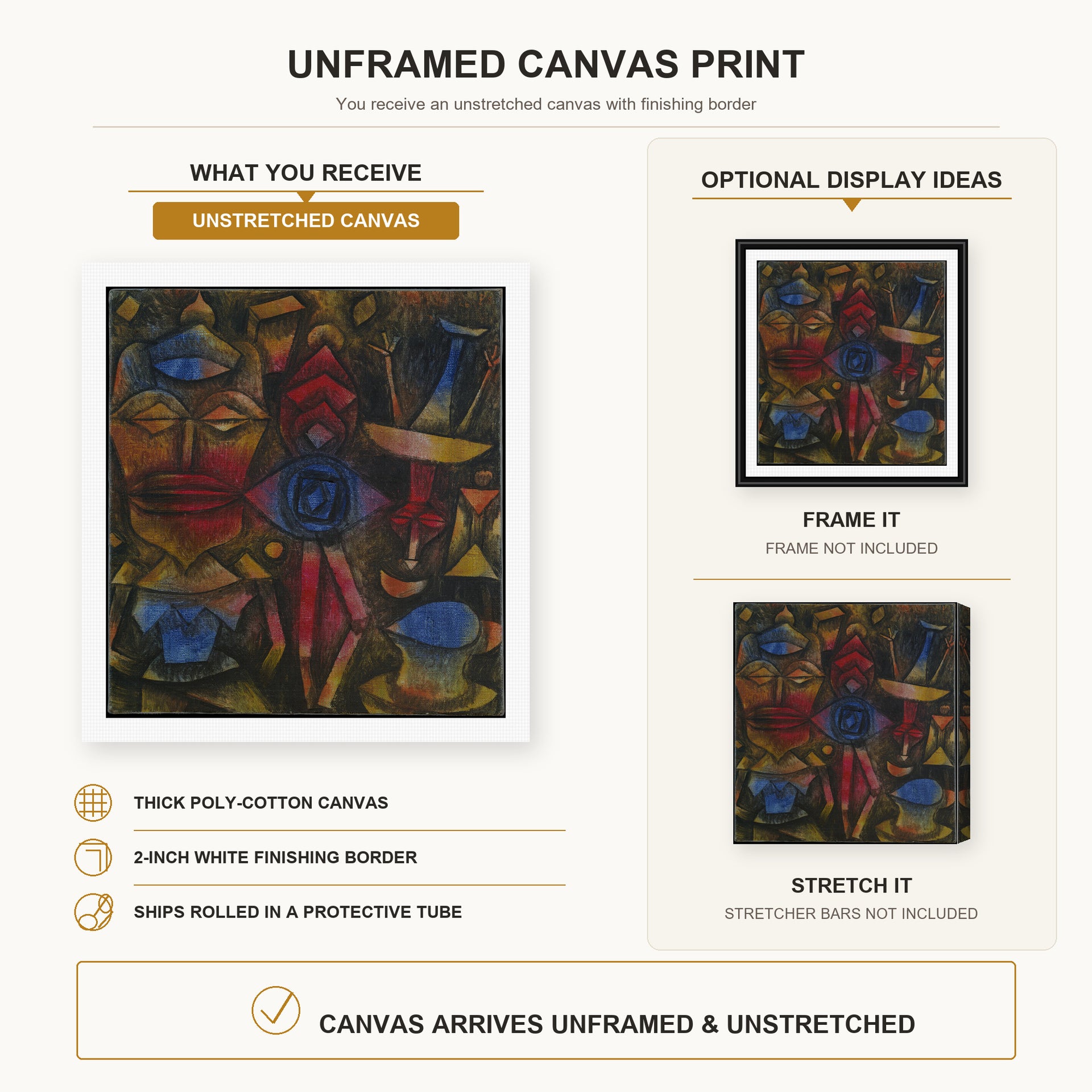 Paul Klee - Collection of Figurines canvas print size comparison and framing display infographic