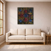 Gallery-wrapped canvas print of Paul Klee's Collection of Figurines displayed on a wall in a living room