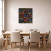 Unframed poster print of Paul Klee's Collection of Figurines displayed on a wall in a dining room