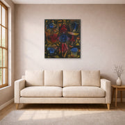 Unframed poster print of Paul Klee's Collection of Figurines displayed on a wall in a living room