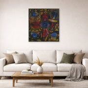 Unframed poster print of Paul Klee's Collection of Figurines displayed on a wall in a living room