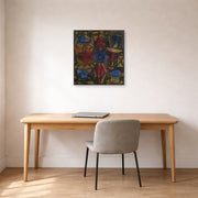Unframed poster print of Paul Klee's Collection of Figurines displayed on a wall in an office