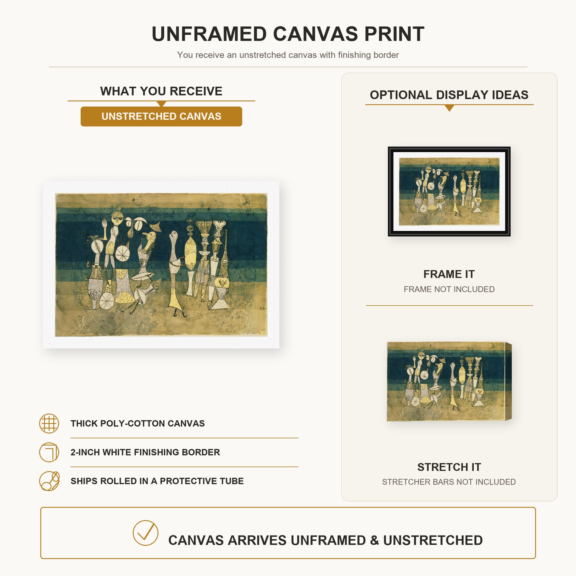 Paul Klee - Comedy canvas print size comparison and framing display infographic