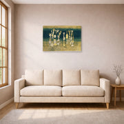 Gallery-wrapped canvas print of Paul Klee's Comedy displayed on a wall in a living room