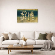 Gallery-wrapped canvas print of Paul Klee's Comedy displayed on a wall in a living room