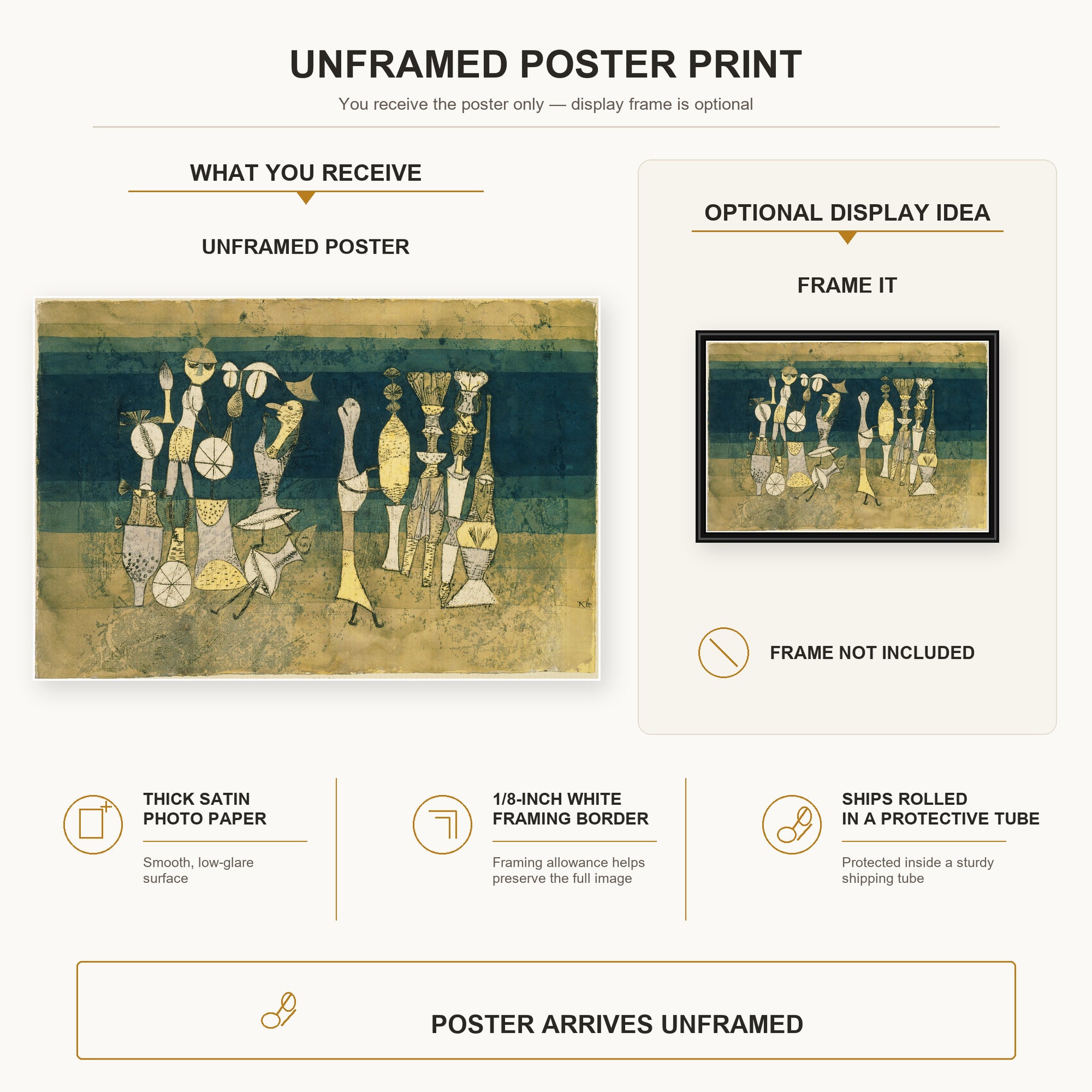 Paul Klee - Comedy poster print size comparison and framing display infographic