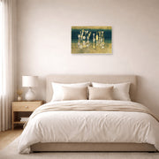 Unframed poster print of Paul Klee's Comedy displayed on a wall in a bedroom