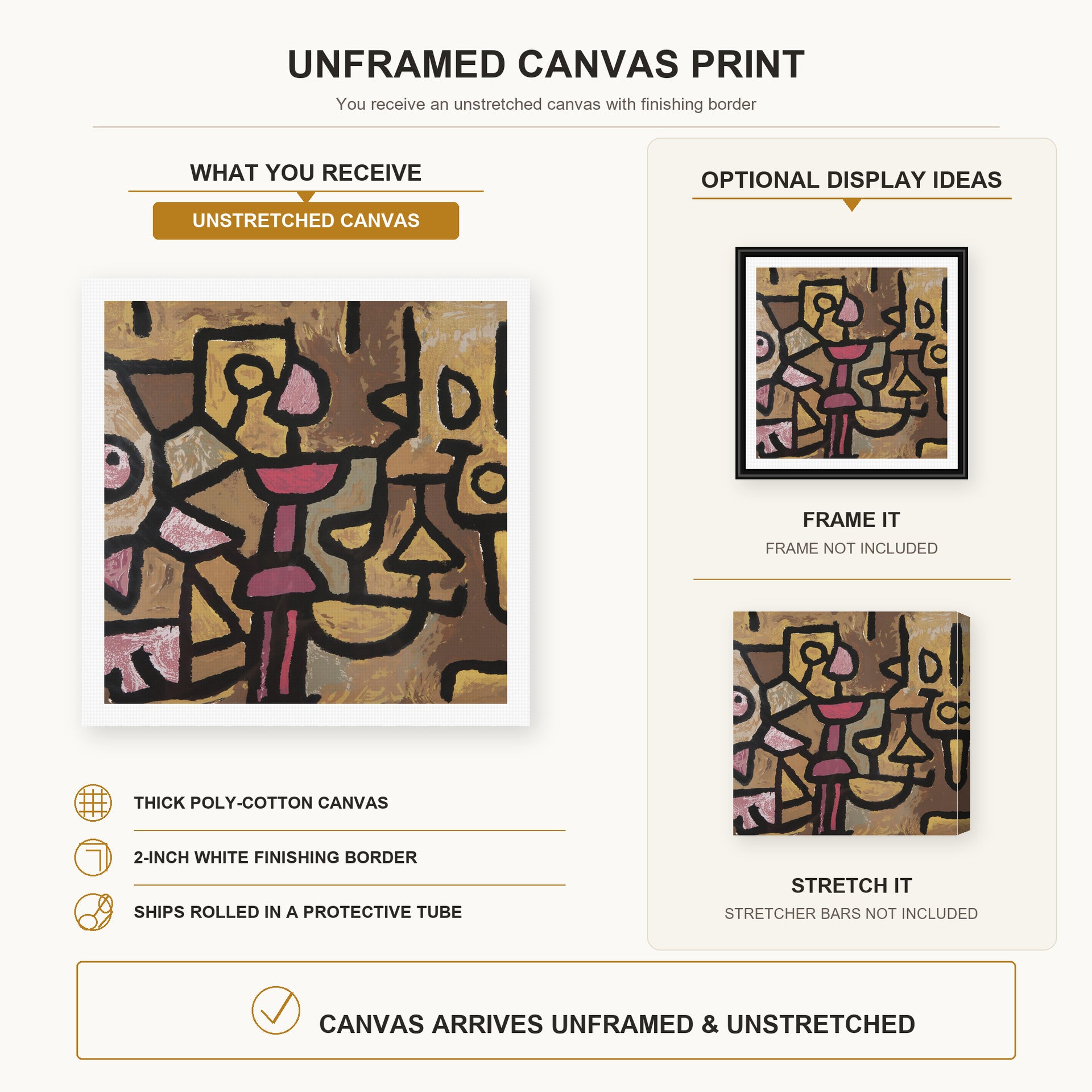 Paul Klee - Day Music canvas print size comparison and framing display infographic