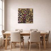 Gallery-wrapped canvas print of Paul Klee's Day Music displayed on a wall in a dining room