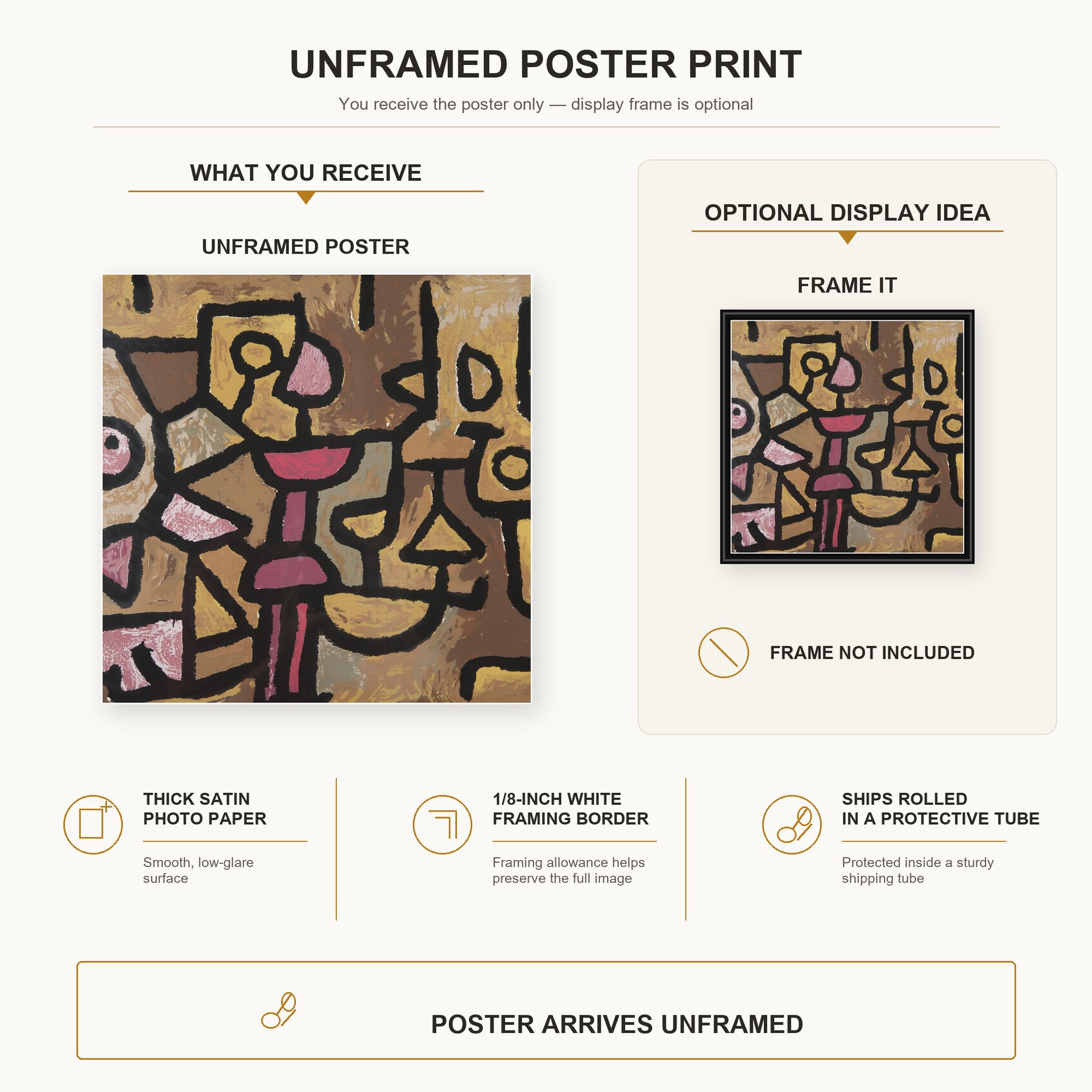 Paul Klee - Day Music poster print size comparison and framing display infographic