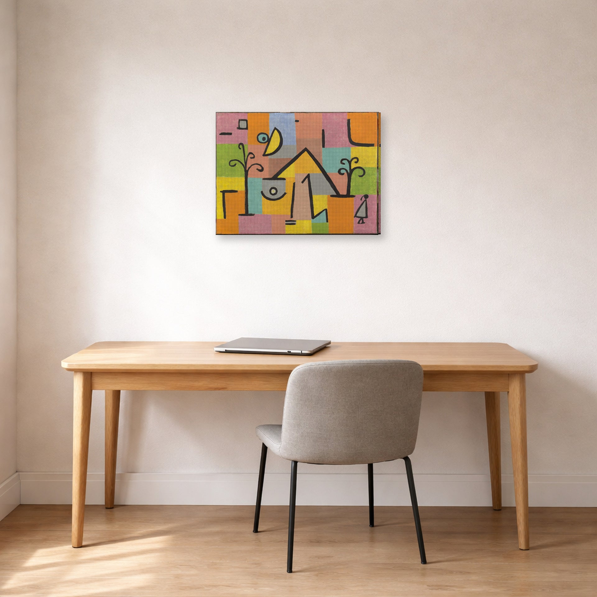 Gallery-wrapped canvas print of Paul Klee's Douceur D’Orient displayed on a wall in an office