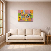 Unframed poster print of Paul Klee's Douceur D’Orient displayed on a wall in a living room