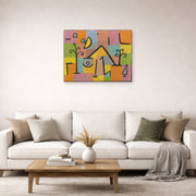 Unframed poster print of Paul Klee's Douceur D’Orient displayed on a wall in a living room