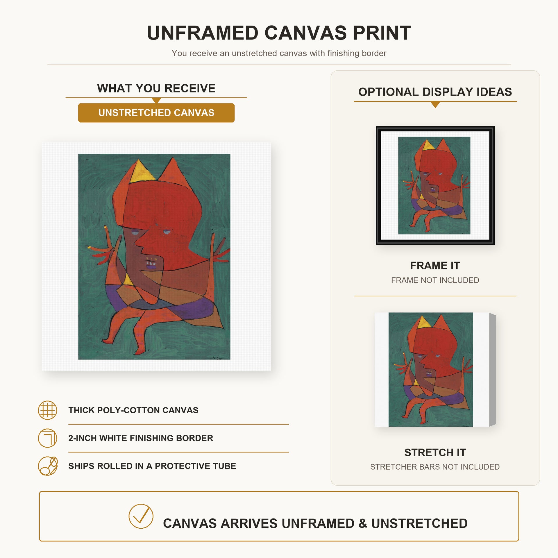 Paul Klee - Figurine Small Fire Devilfigurine Kleiner Furtufel canvas print size comparison and framing display infographic
