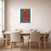 Unframed poster print of Paul Klee's Figurine Small Fire Devilfigurine Kleiner Furtufel displayed on a wall in a dining room