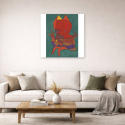 Unframed poster print of Paul Klee's Figurine Small Fire Devilfigurine Kleiner Furtufel displayed on a wall in a living room