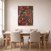Gallery-wrapped canvas print of Paul Klee's Forest Witches displayed on a wall in a dining room