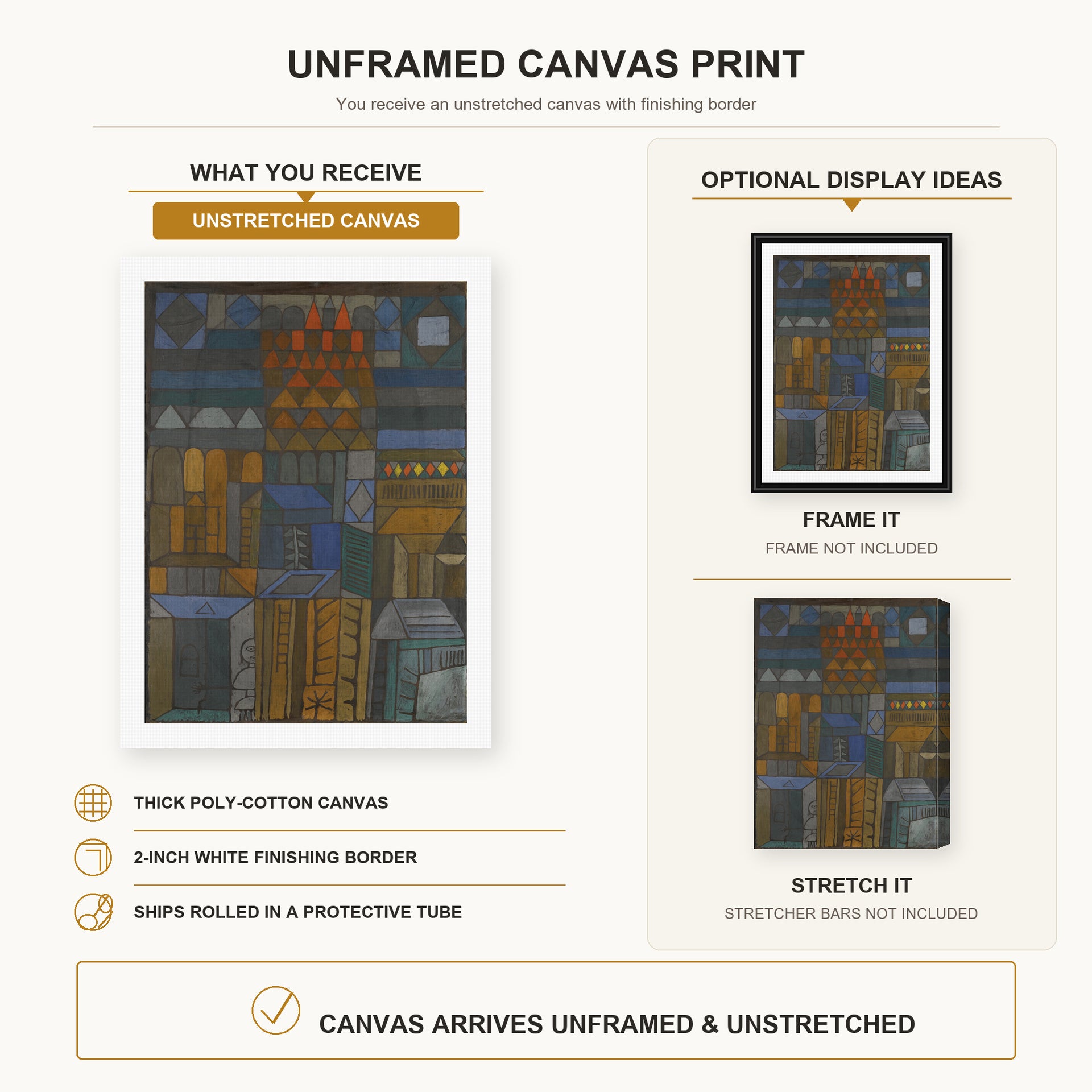 Paul Klee - Incipient Coolness canvas print size comparison and framing display infographic