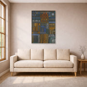 Unframed poster print of Paul Klee's Incipient Coolness displayed on a wall in a living room