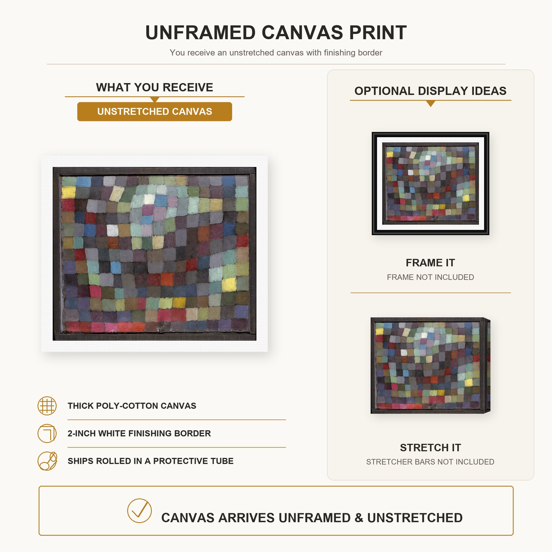 Paul Klee - May Picture canvas print size comparison and framing display infographic