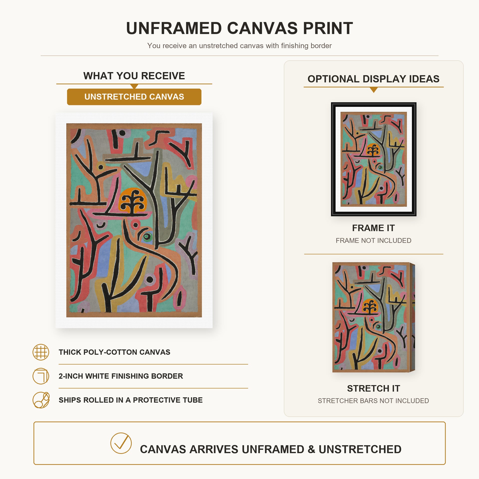 Paul Klee - Park near Lu canvas print size comparison and framing display infographic