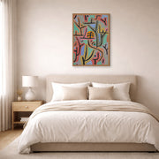 Gallery-wrapped canvas print of Paul Klee's Park near Lu displayed on a wall in a bedroom