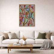 Gallery-wrapped canvas print of Paul Klee's Park near Lu displayed on a wall in a living room