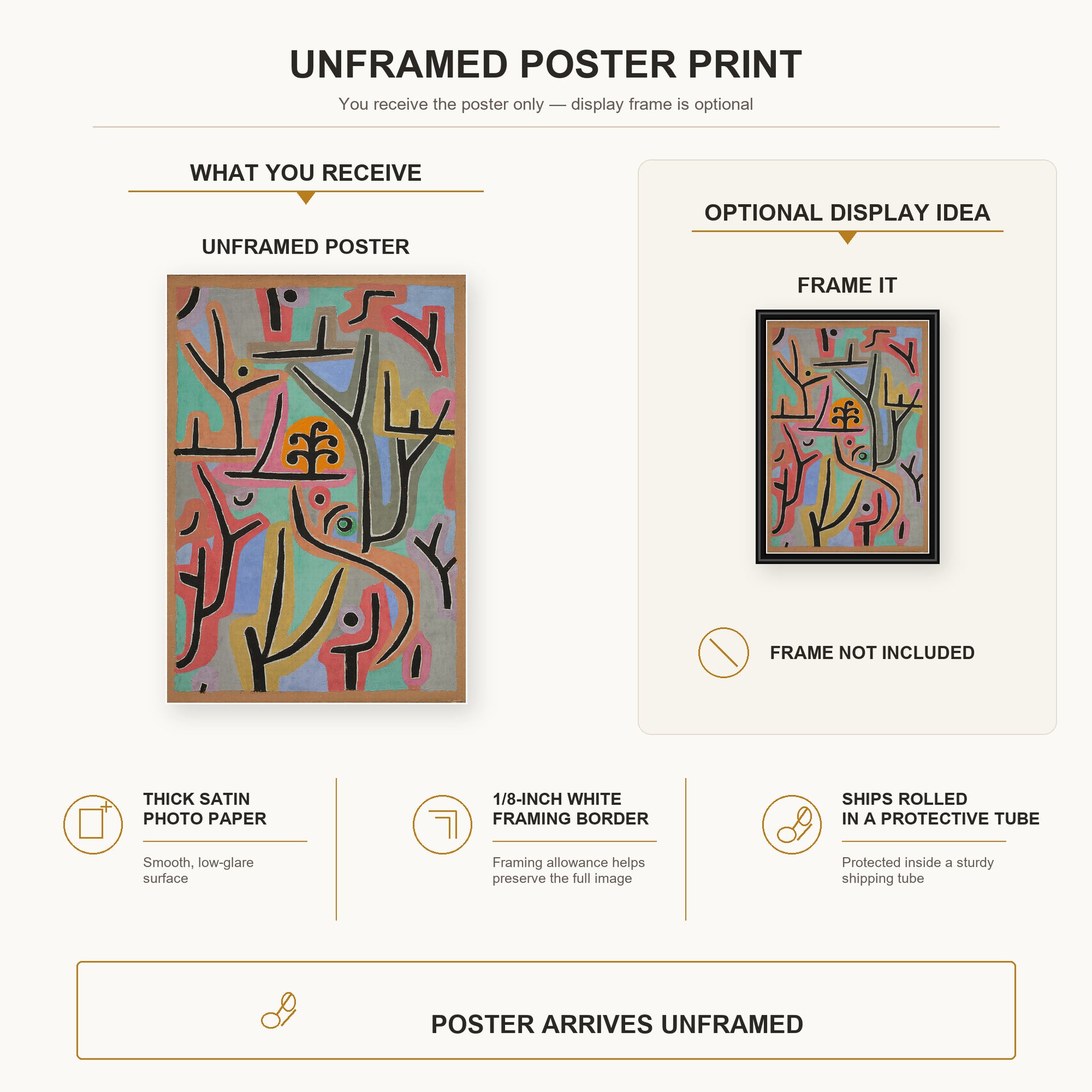 Paul Klee - Park near Lu poster print size comparison and framing display infographic