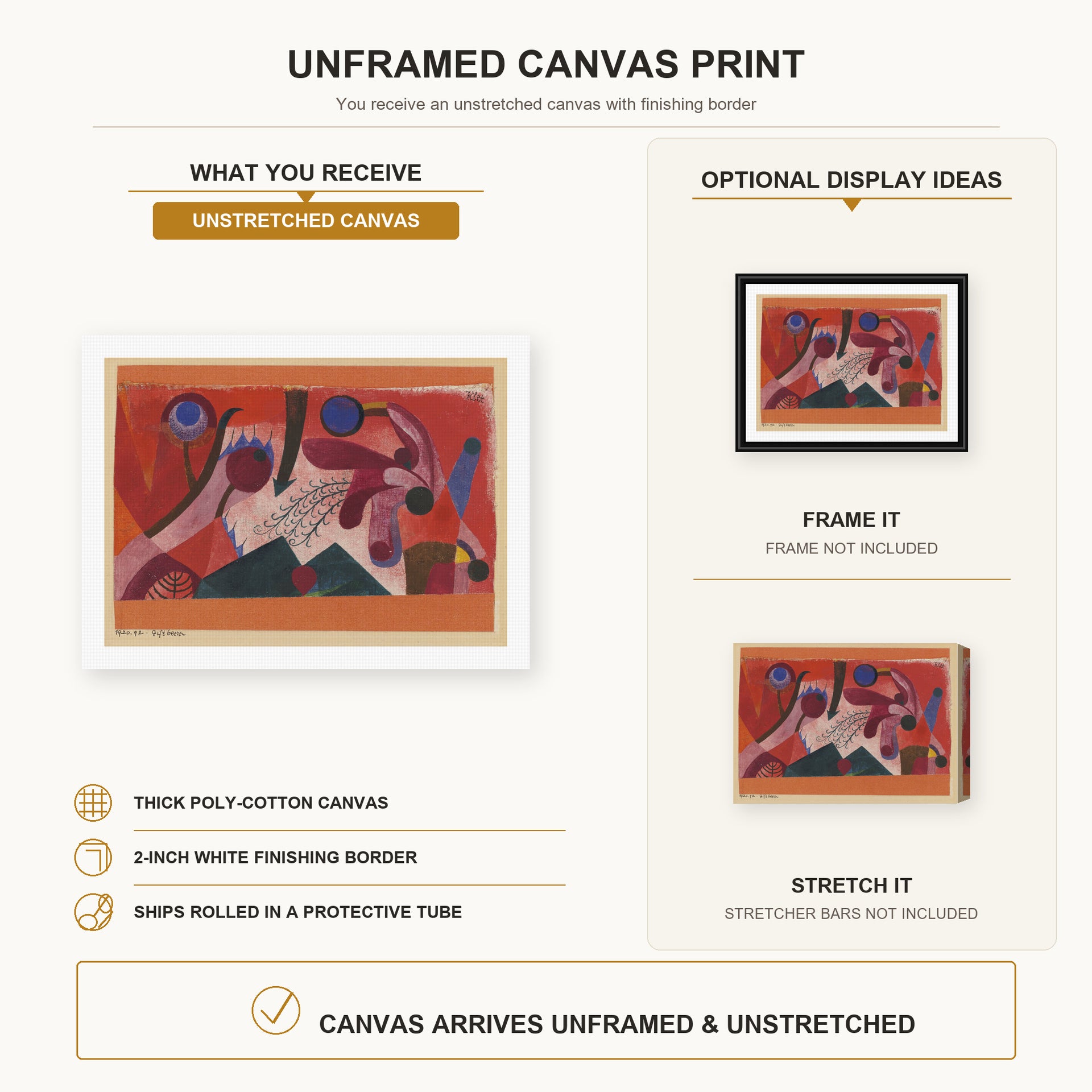 Paul Klee - Poisonous Berries canvas print size comparison and framing display infographic