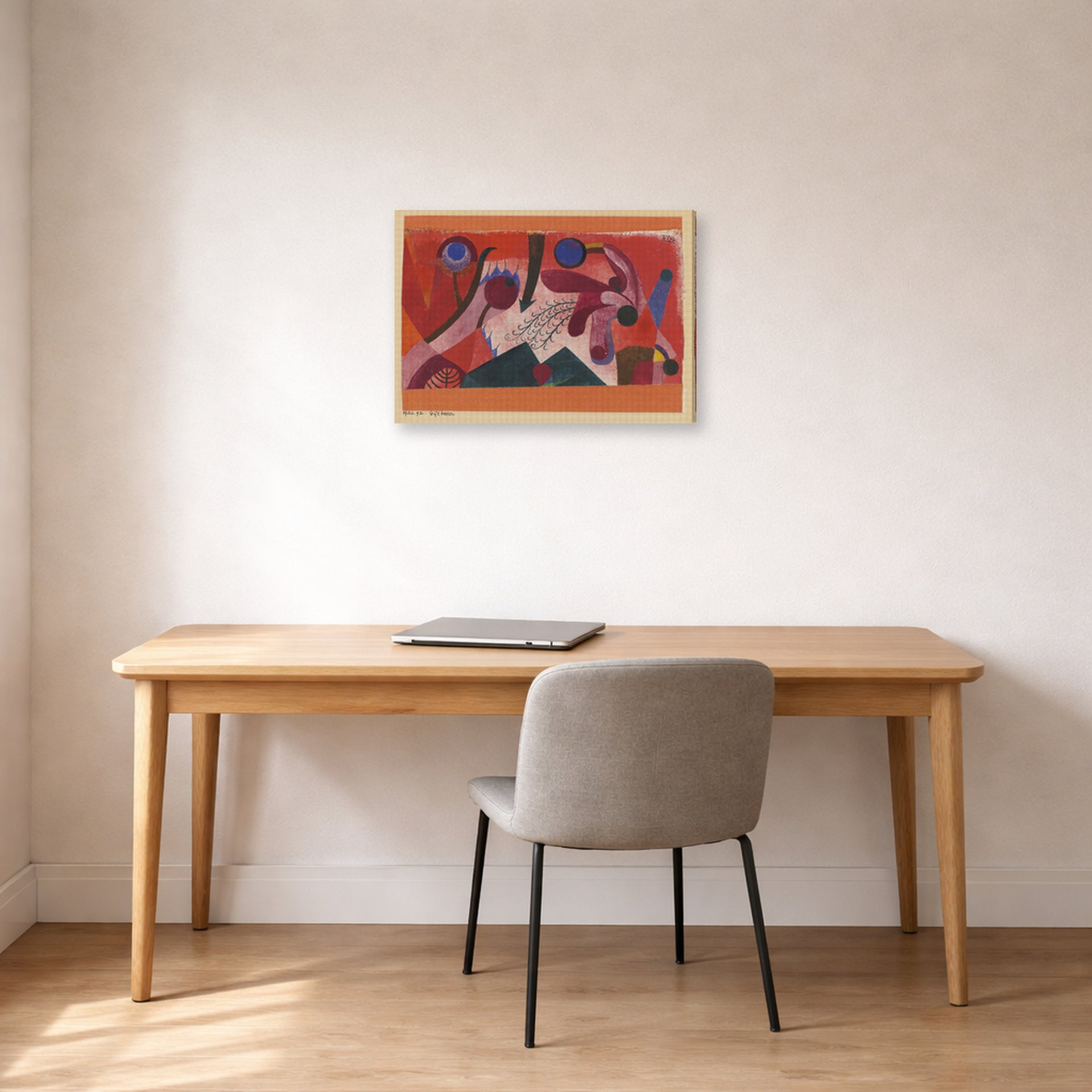 Gallery-wrapped canvas print of Paul Klee's Poisonous Berries displayed on a wall in an office