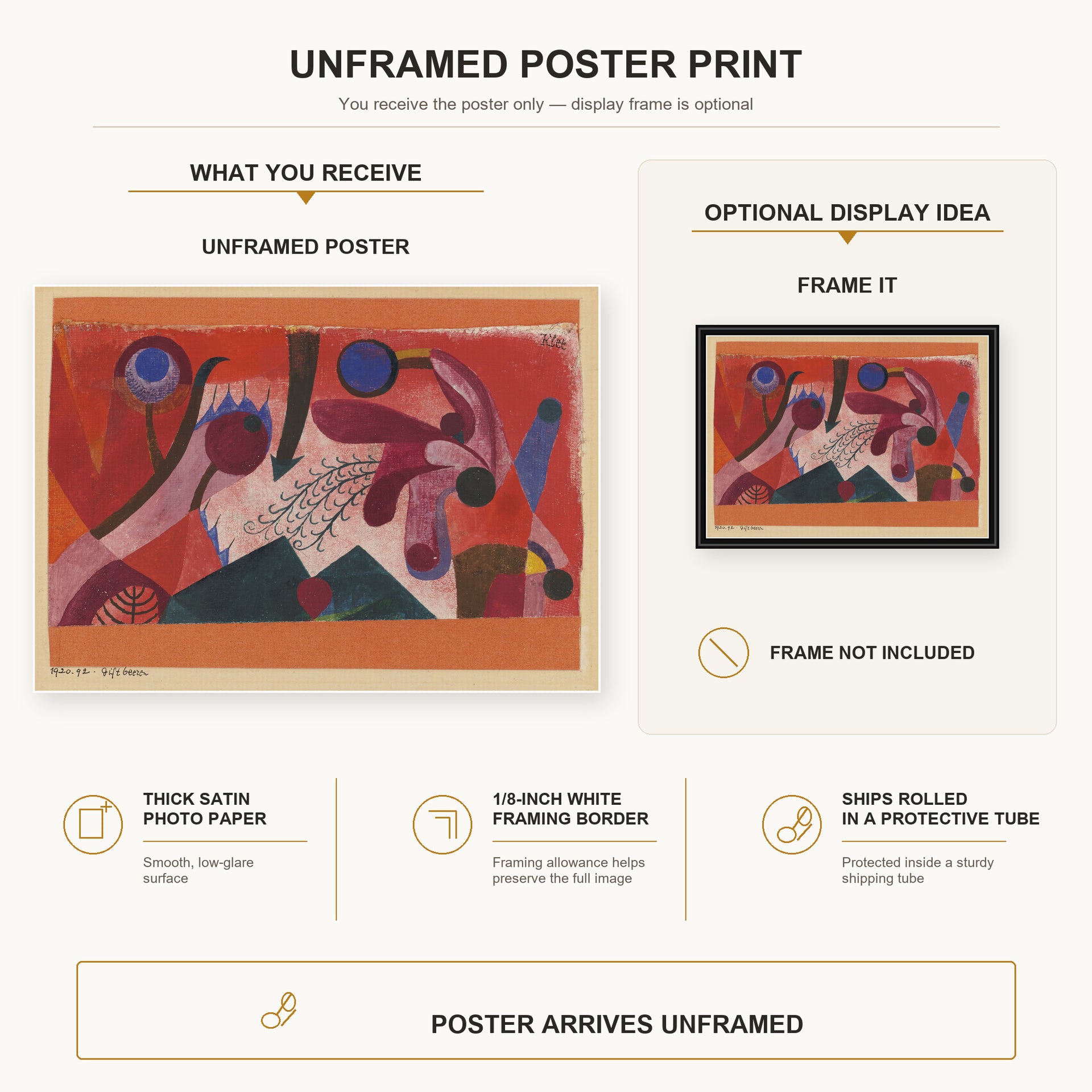 Paul Klee - Poisonous Berries poster print size comparison and framing display infographic