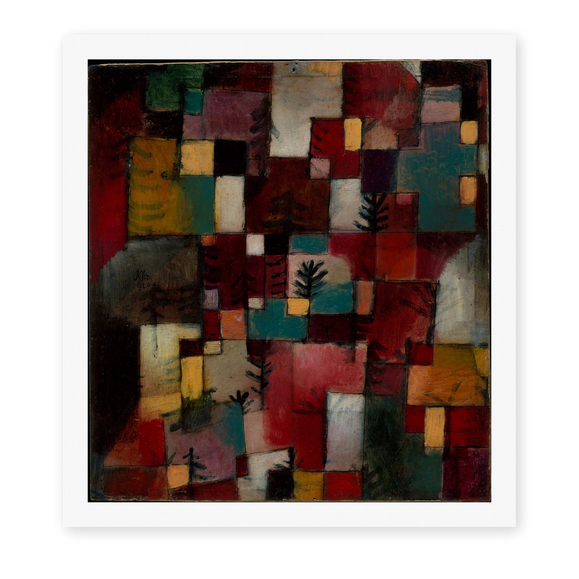 Paul Klee's 'Redgreen and Violet Yellow Rhythms' painting reproduced as a rolled canvas print