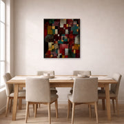 Gallery-wrapped canvas print of Paul Klee's Redgreen and Violet Yellow Rhythms displayed on a wall in a dining room