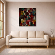 Gallery-wrapped canvas print of Paul Klee's Redgreen and Violet Yellow Rhythms displayed on a wall in a living room