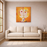 Gallery-wrapped canvas print of Paul Klee's Senecio displayed on a wall in a living room