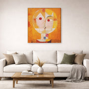 Gallery-wrapped canvas print of Paul Klee's Senecio displayed on a wall in a living room