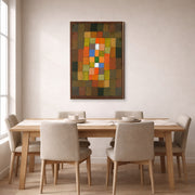 Gallery-wrapped canvas print of Paul Klee's Static Dynamic Gradation displayed on a wall in a dining room