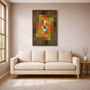 Gallery-wrapped canvas print of Paul Klee's Static Dynamic Gradation displayed on a wall in a living room